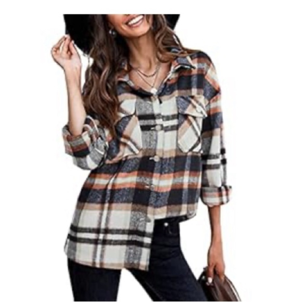 Casual Wool Blend Shirt Jacket - M